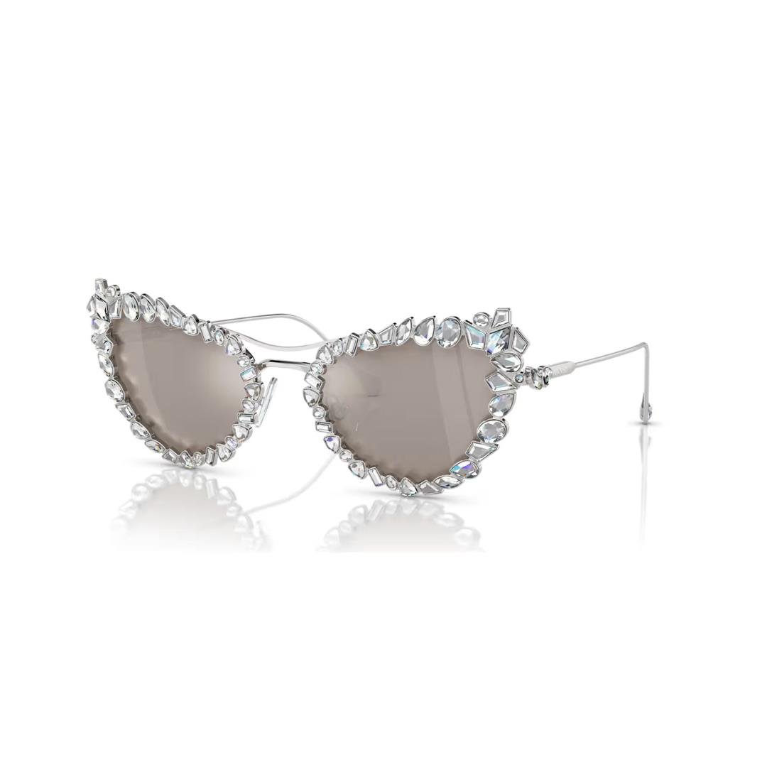 Swarovski2'si 1 arada klipsli güneş gözlüğü Çarpıcı, Kedi gözü modeli, SK7011, Beyaz