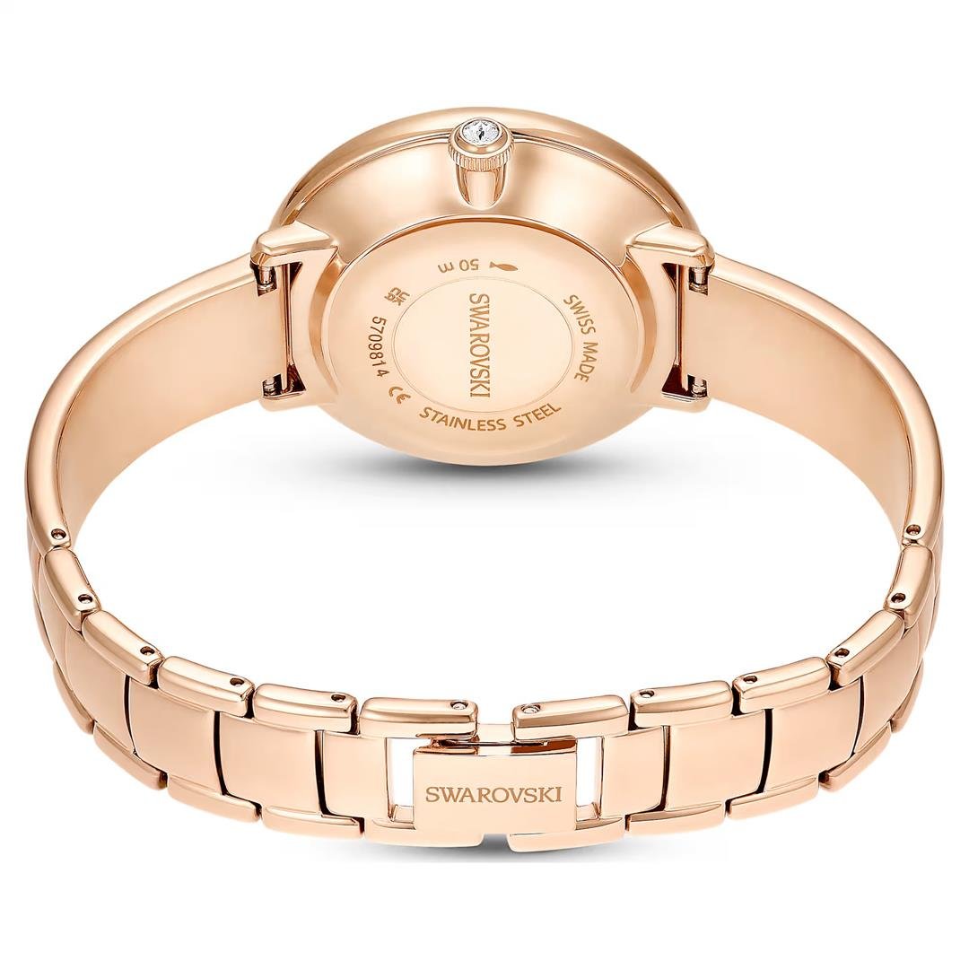 SwarovskiCrystalline Bangle Saat İsviçre Üretimi, Metal bileklik, Bej, Pembe altın rengi yüzey
