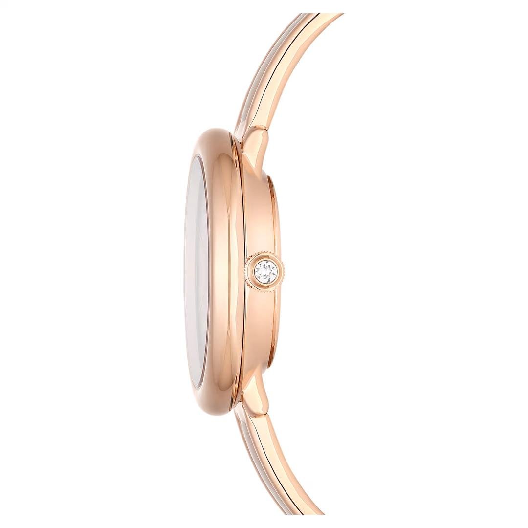 SwarovskiCrystalline Bangle Saat İsviçre Üretimi, Metal bileklik, Bej, Pembe altın rengi yüzey
