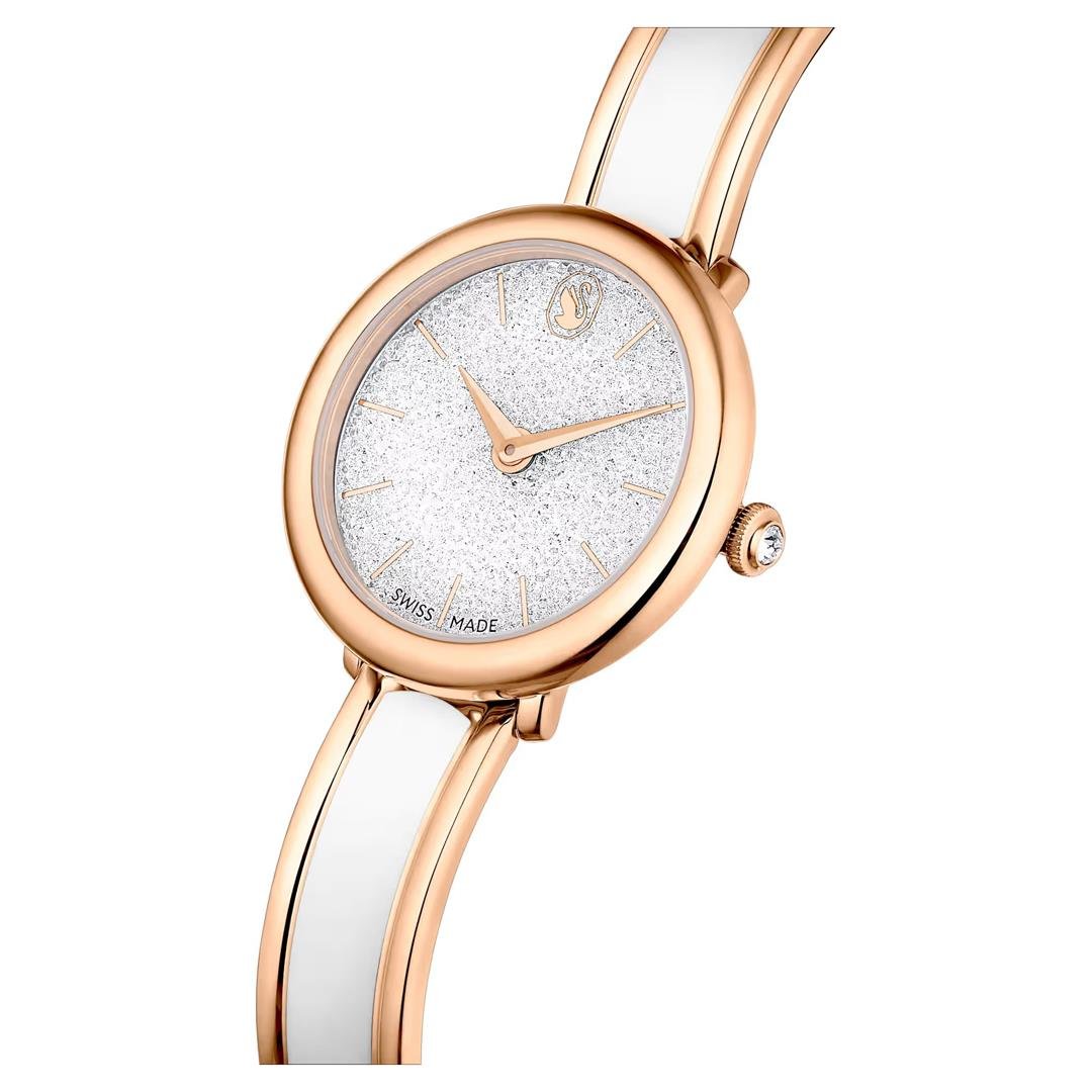 SwarovskiCrystalline Bangle Saat İsviçre Üretimi, Metal bileklik, Beyaz, Pembe altın rengi yüze