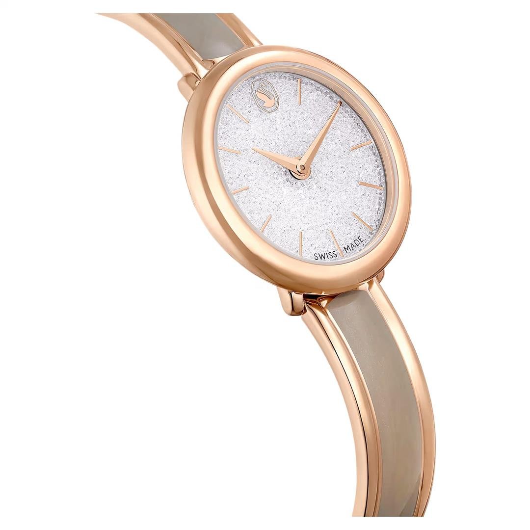 SwarovskiCrystalline Bangle Saat İsviçre Üretimi, Metal bileklik, Bej, Pembe altın rengi yüzey