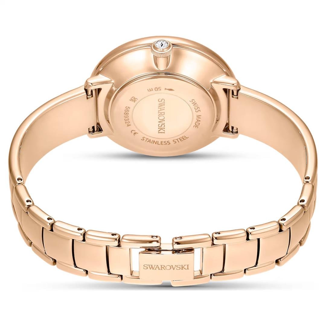SwarovskiCrystalline Bangle Saat İsviçre Üretimi, Metal bileklik, Yeşil, Pembe altın rengi yüzey