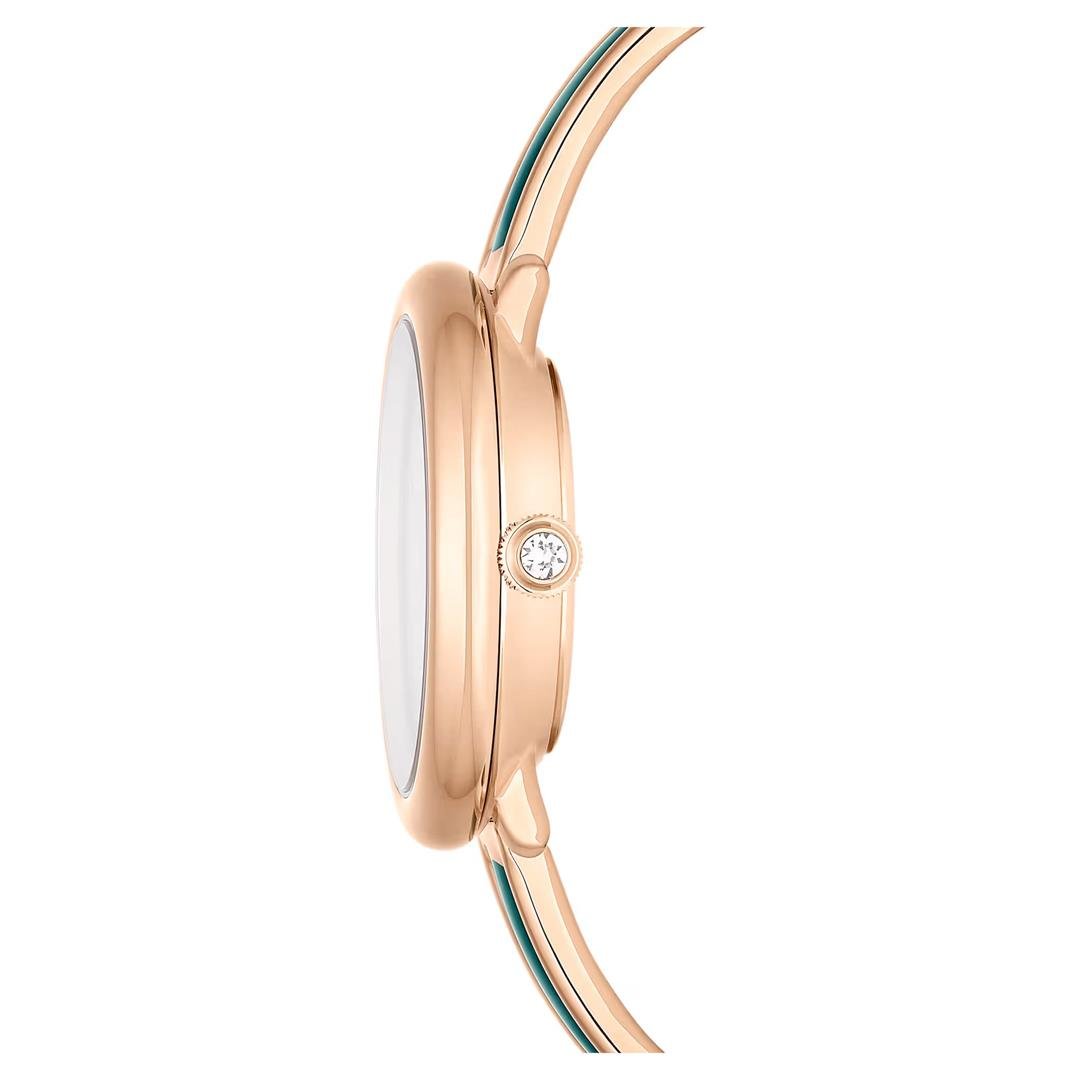 SwarovskiCrystalline Bangle Saat İsviçre Üretimi, Metal bileklik, Yeşil, Pembe altın rengi yüzey