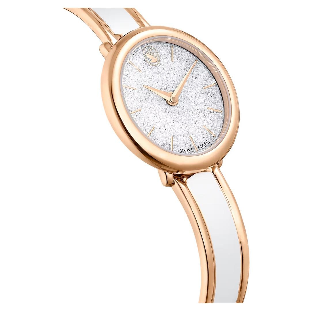 SwarovskiCrystalline Bangle Saat İsviçre Üretimi, Metal bileklik, Beyaz, Pembe altın rengi yüze