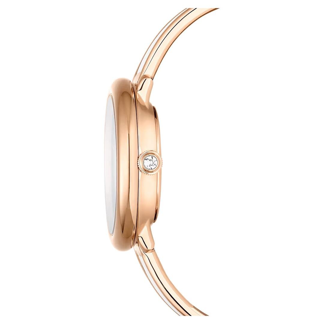 SwarovskiCrystalline Bangle Saat İsviçre Üretimi, Metal bileklik, Beyaz, Pembe altın rengi yüze