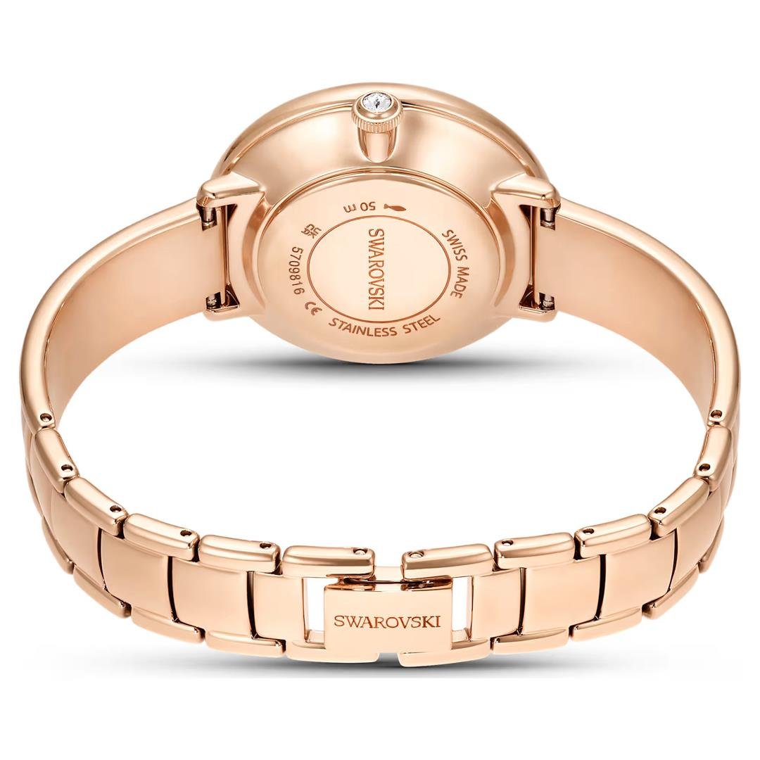 SwarovskiCrystalline Bangle Saat İsviçre Üretimi, Metal bileklik, Beyaz, Pembe altın rengi yüze