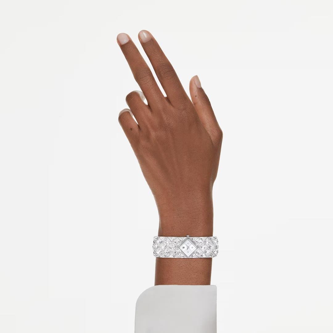 SwarovskiCuriosa Bangle Saat Kristal bileklik, Gümüş Rengi, Paslanmaz çelik