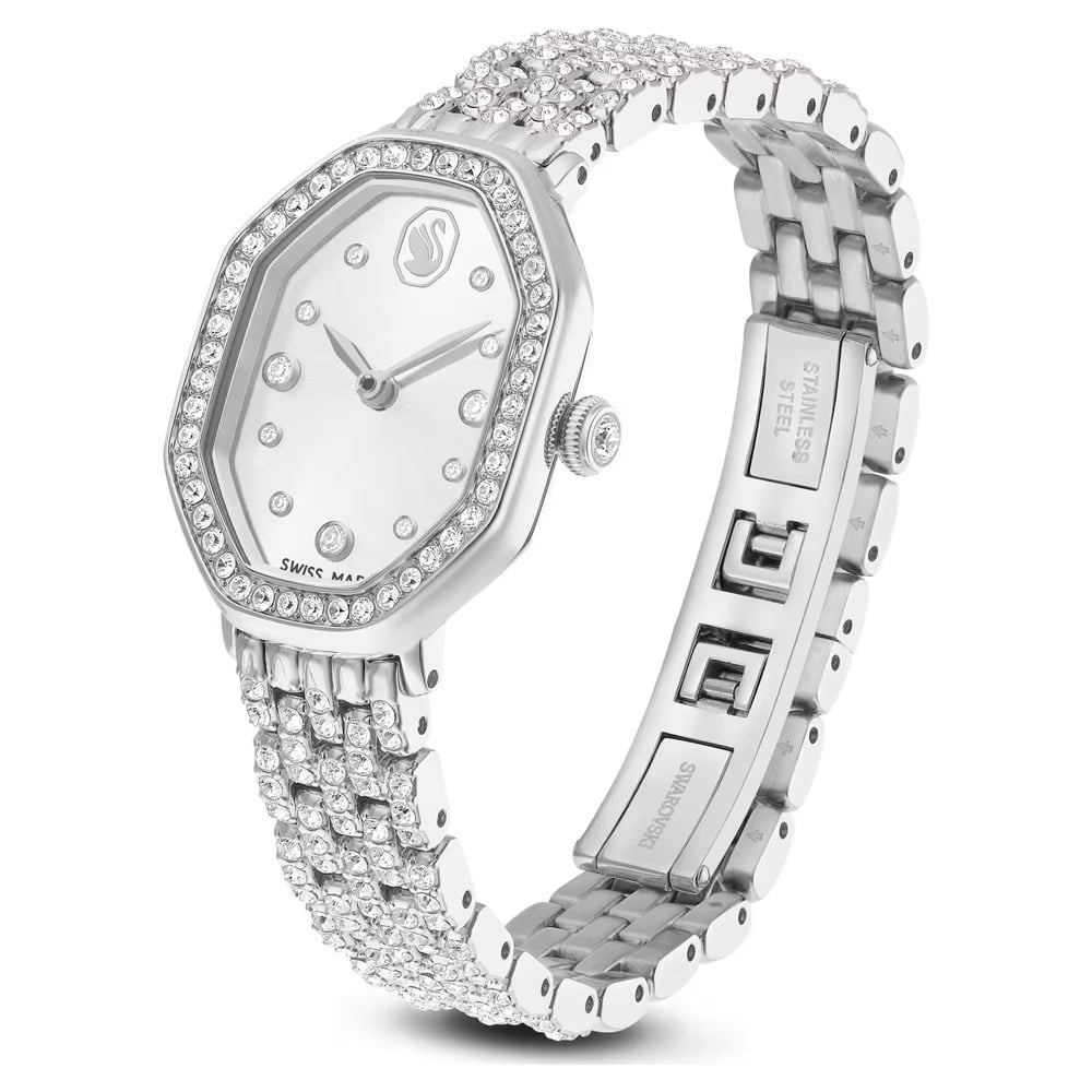 SwarovskiDextera octagon Saat İsviçre Üretimi, Metal bileklik, Gümüş Rengi, Paslanmaz çelik
