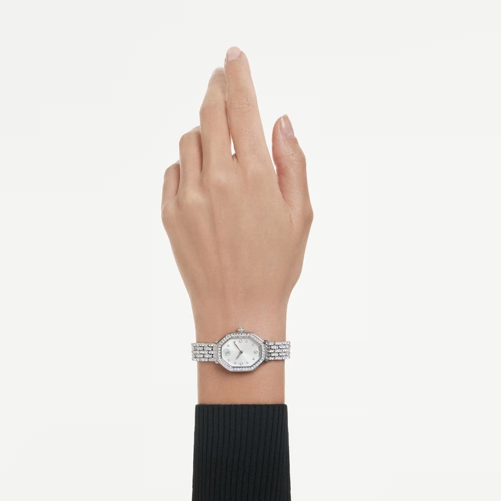 SwarovskiDextera octagon Saat İsviçre Üretimi, Metal bileklik, Gümüş Rengi, Paslanmaz çelik