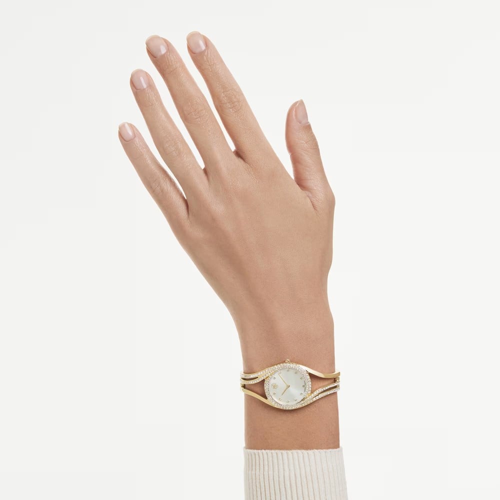 SwarovskiHyperbola bangle Saat İsviçre Üretimi, Metal bileklik, Altın Rengi, Altın rengi yüzey