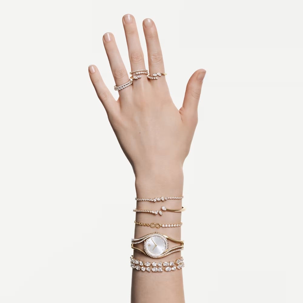 SwarovskiHyperbola bangle Saat İsviçre Üretimi, Metal bileklik, Altın Rengi, Altın rengi yüzey