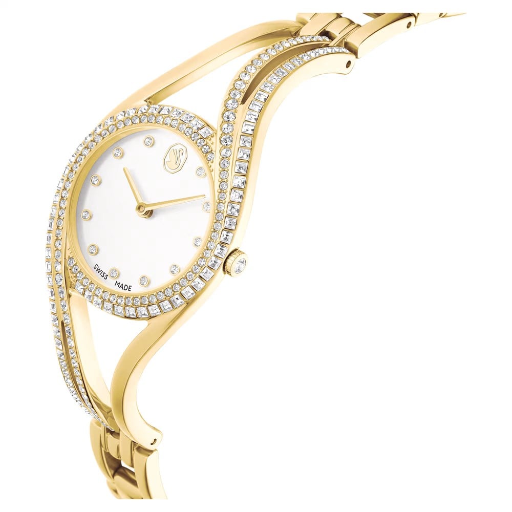 SwarovskiHyperbola bangle Saat İsviçre Üretimi, Metal bileklik, Altın Rengi, Altın rengi yüzey