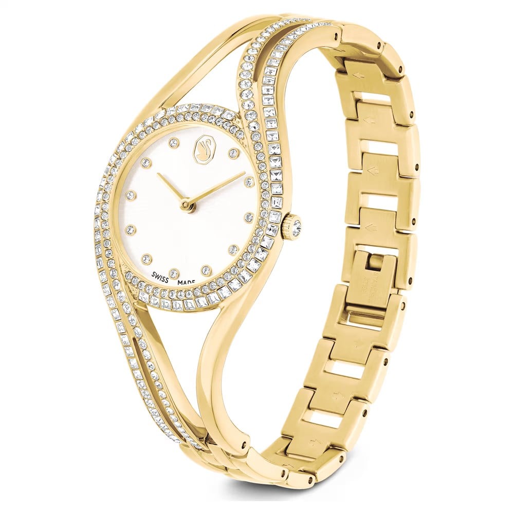 SwarovskiHyperbola bangle Saat İsviçre Üretimi, Metal bileklik, Altın Rengi, Altın rengi yüzey