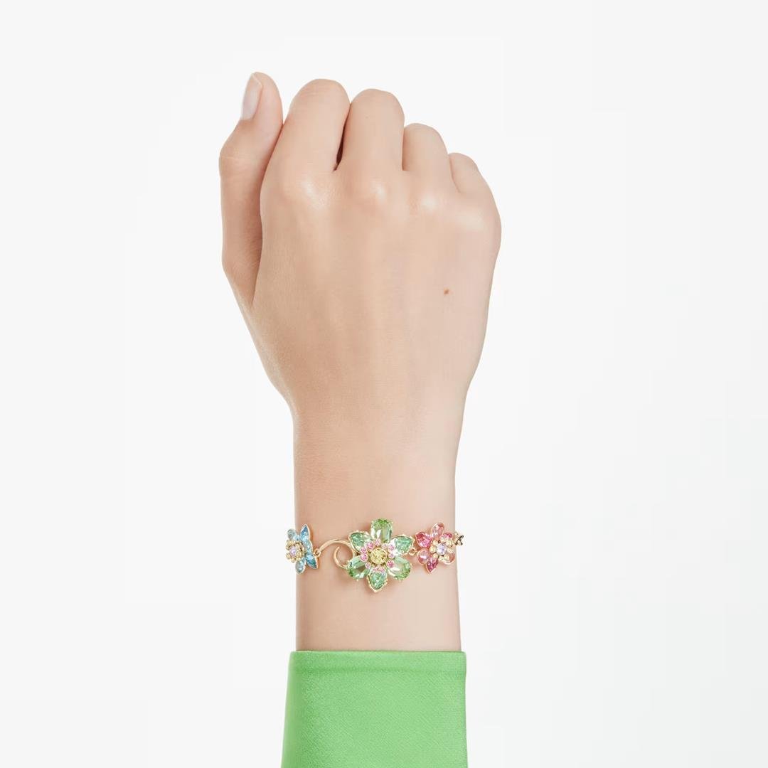 SwarovskiIdyllia Bileklik Karışık kesimler, Çiçek, Çok renkli, Altın rengi kaplama