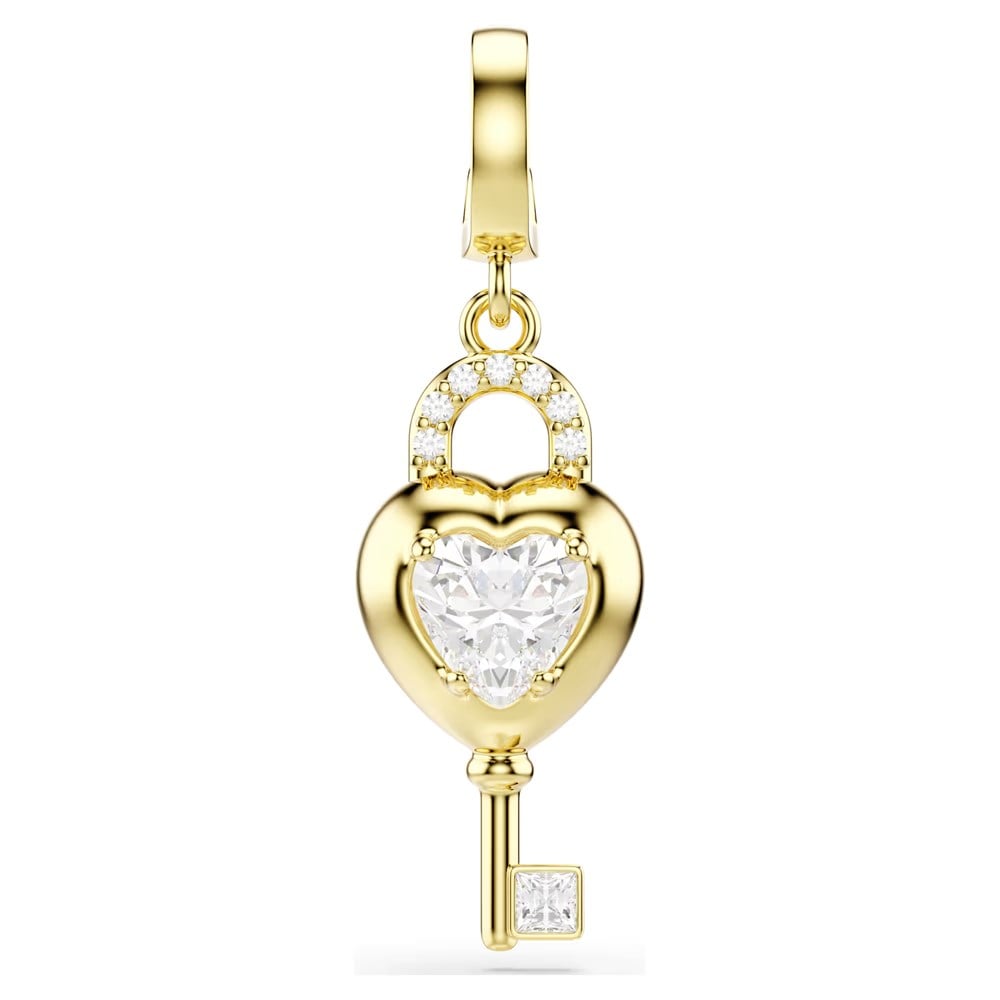 SwarovskiIdyllia Charm Karışık kesimler, Anahtarlı kalp, Beyaz, 18k altın rengi yüzey