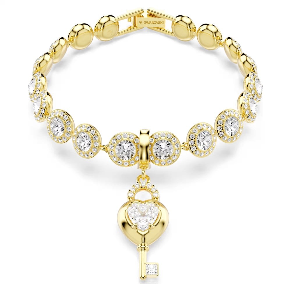 SwarovskiIdyllia Charm Karışık kesimler, Anahtarlı kalp, Beyaz, 18k altın rengi yüzey