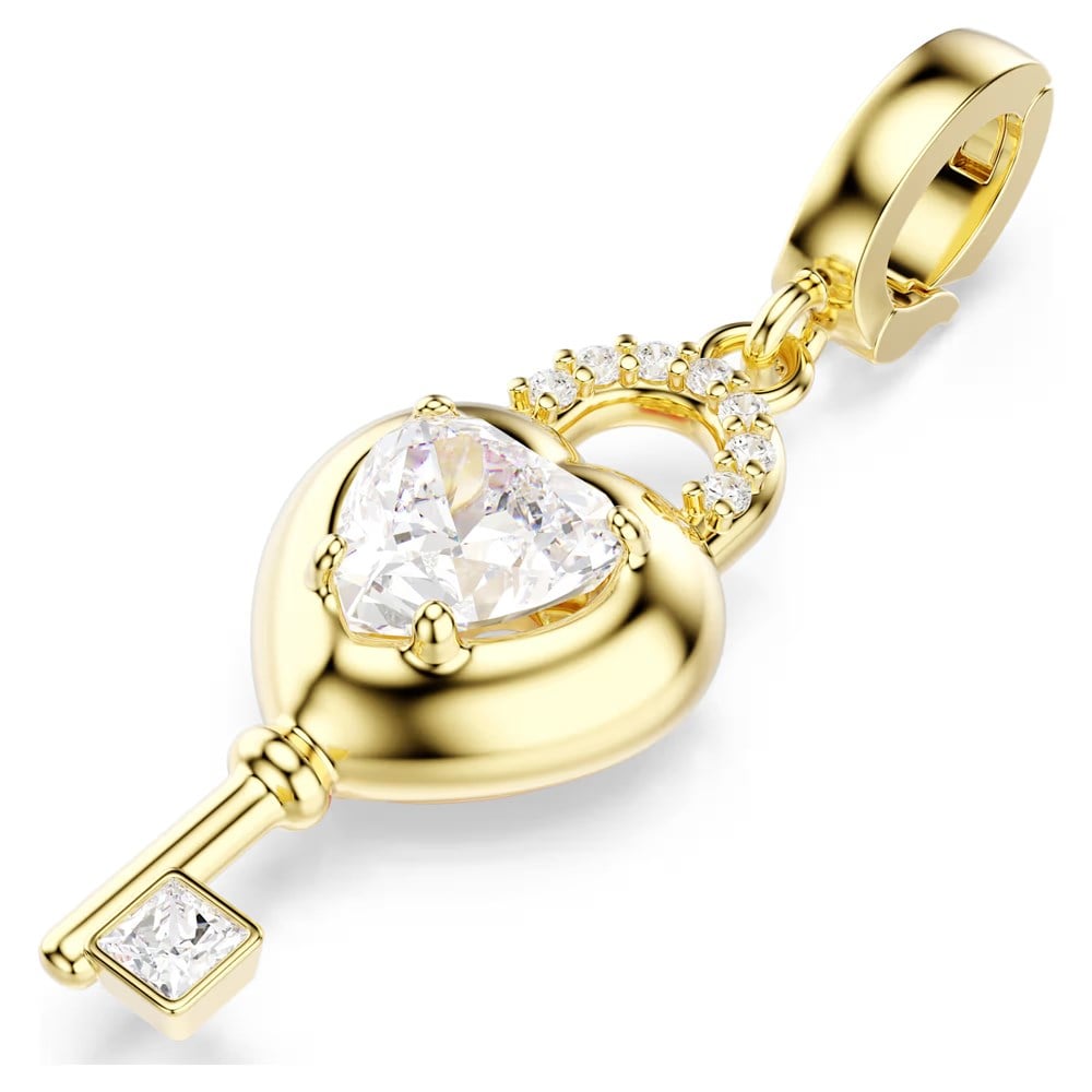 SwarovskiIdyllia Charm Karışık kesimler, Anahtarlı kalp, Beyaz, 18k altın rengi yüzey