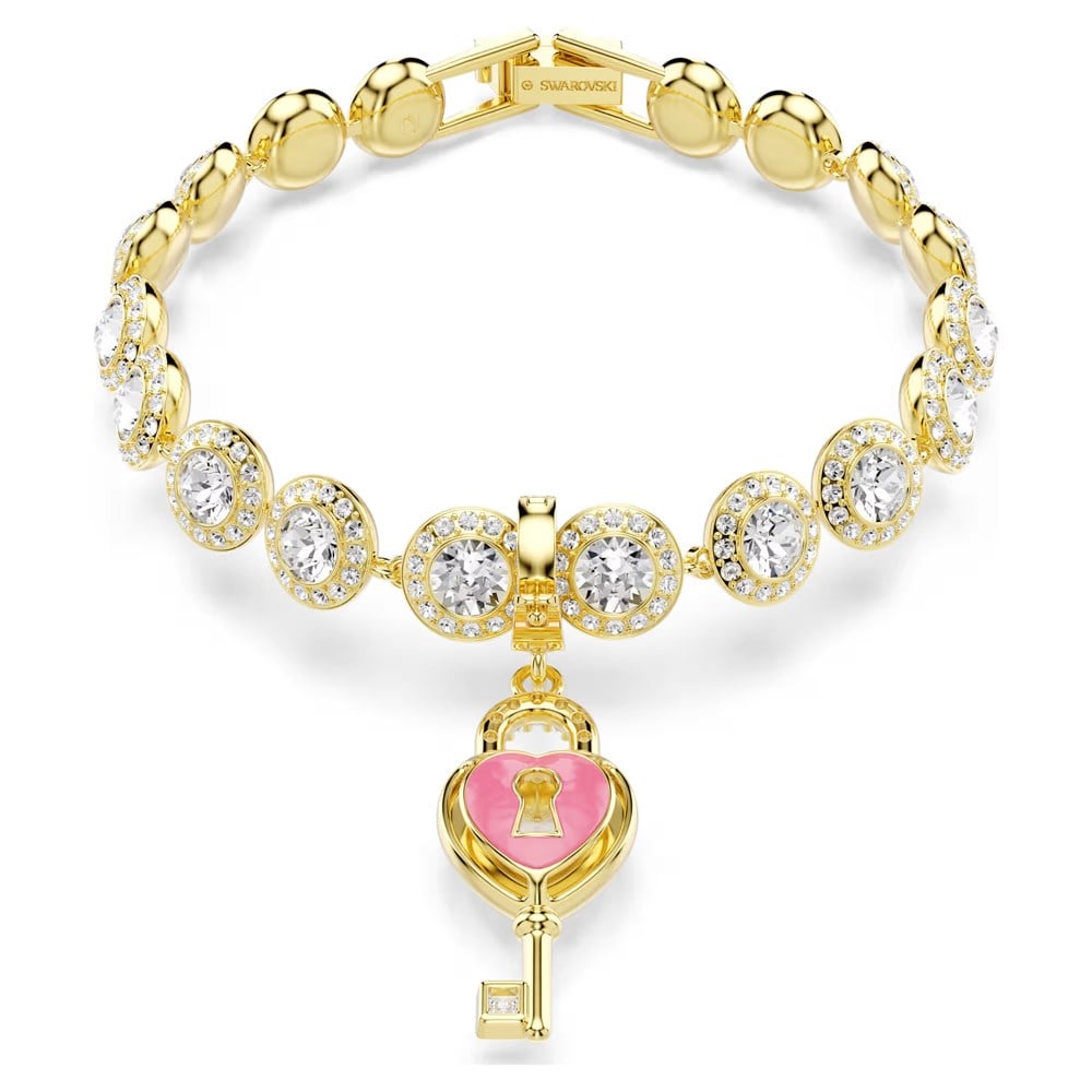 SwarovskiIdyllia Charm Karışık kesimler, Anahtarlı kalp, Beyaz, 18k altın rengi yüzey