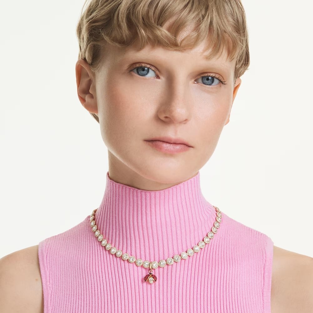 SwarovskiIdyllia Charm Karışık kesimler, Uğur böceği, Kırmızı, 18k altın rengi yüzey