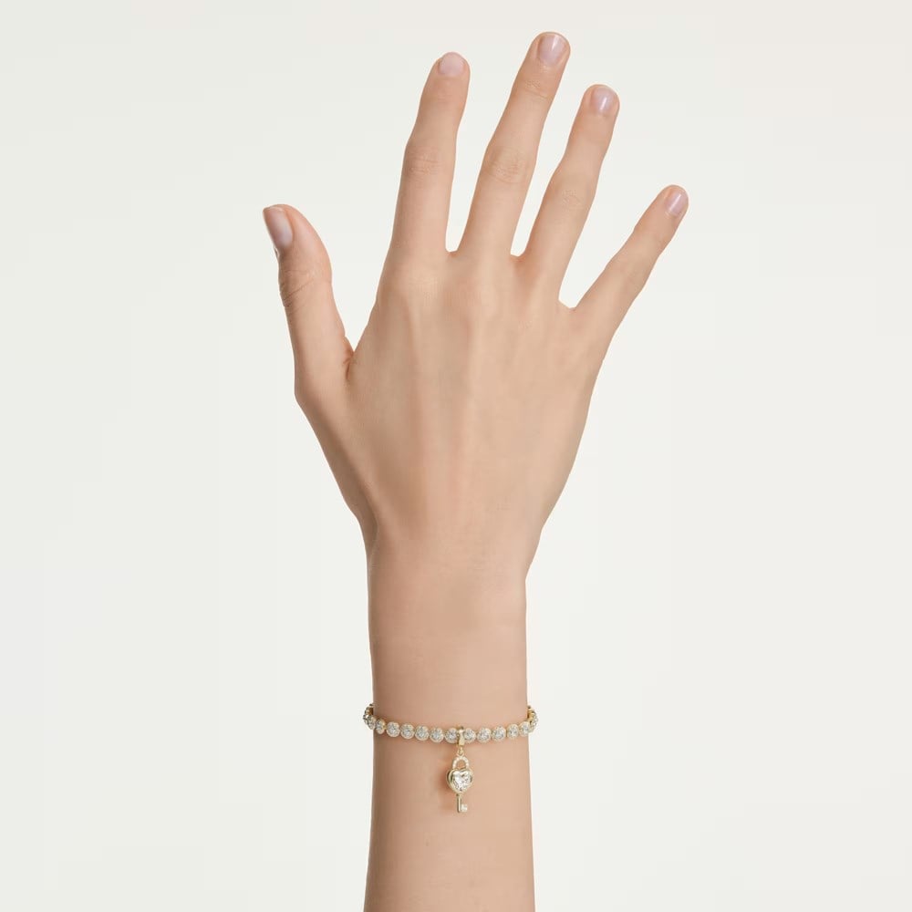 SwarovskiIdyllia Charm Karışık kesimler, Anahtarlı kalp, Beyaz, 18k altın rengi yüzey
