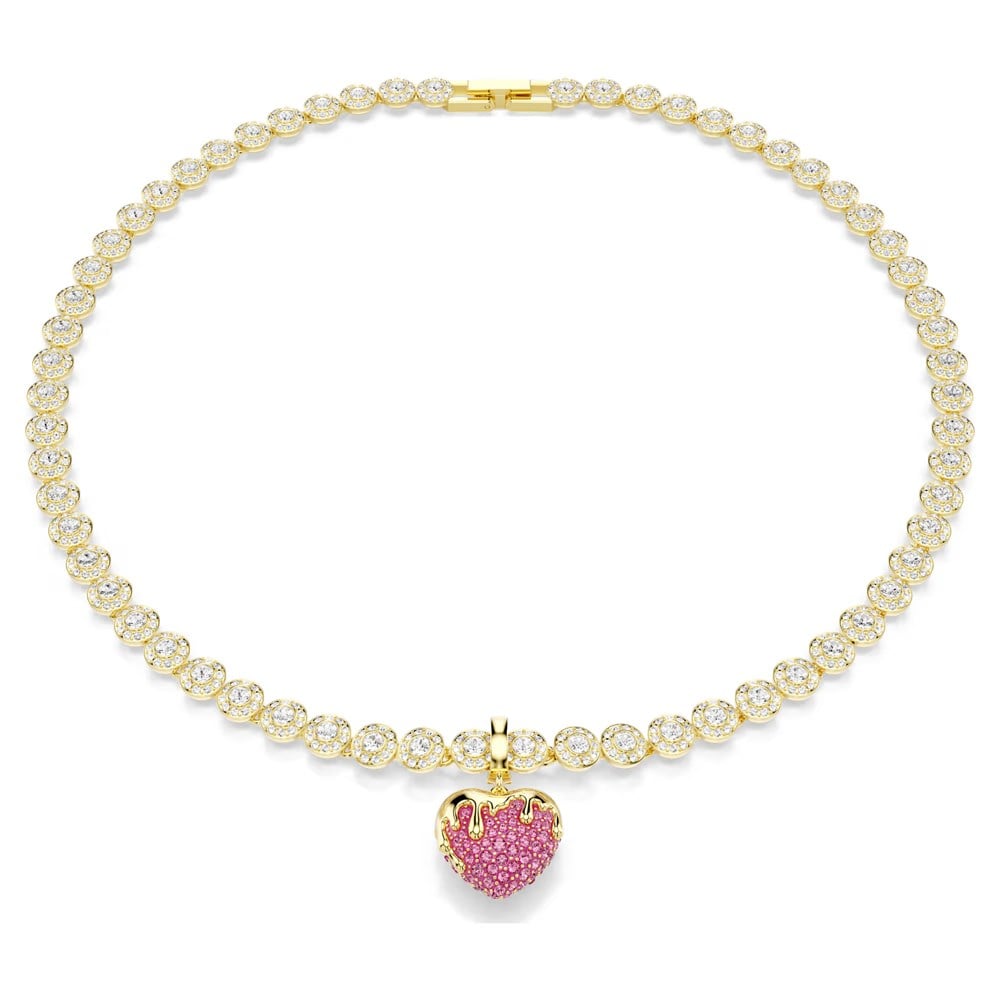 SwarovskiIdyllia Charm Yuvarlak kesim, Kalp, Pembe, 18k altın rengi yüzey
