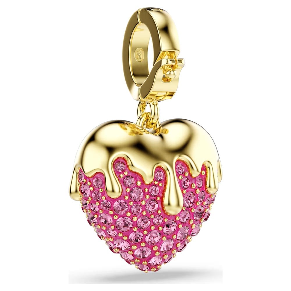 SwarovskiIdyllia Charm Yuvarlak kesim, Kalp, Pembe, 18k altın rengi yüzey