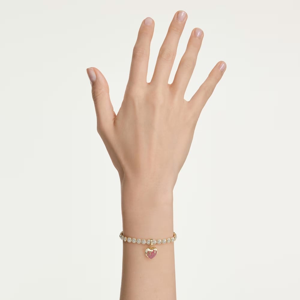 SwarovskiIdyllia Charm Yuvarlak kesim, Kalp, Pembe, 18k altın rengi yüzey