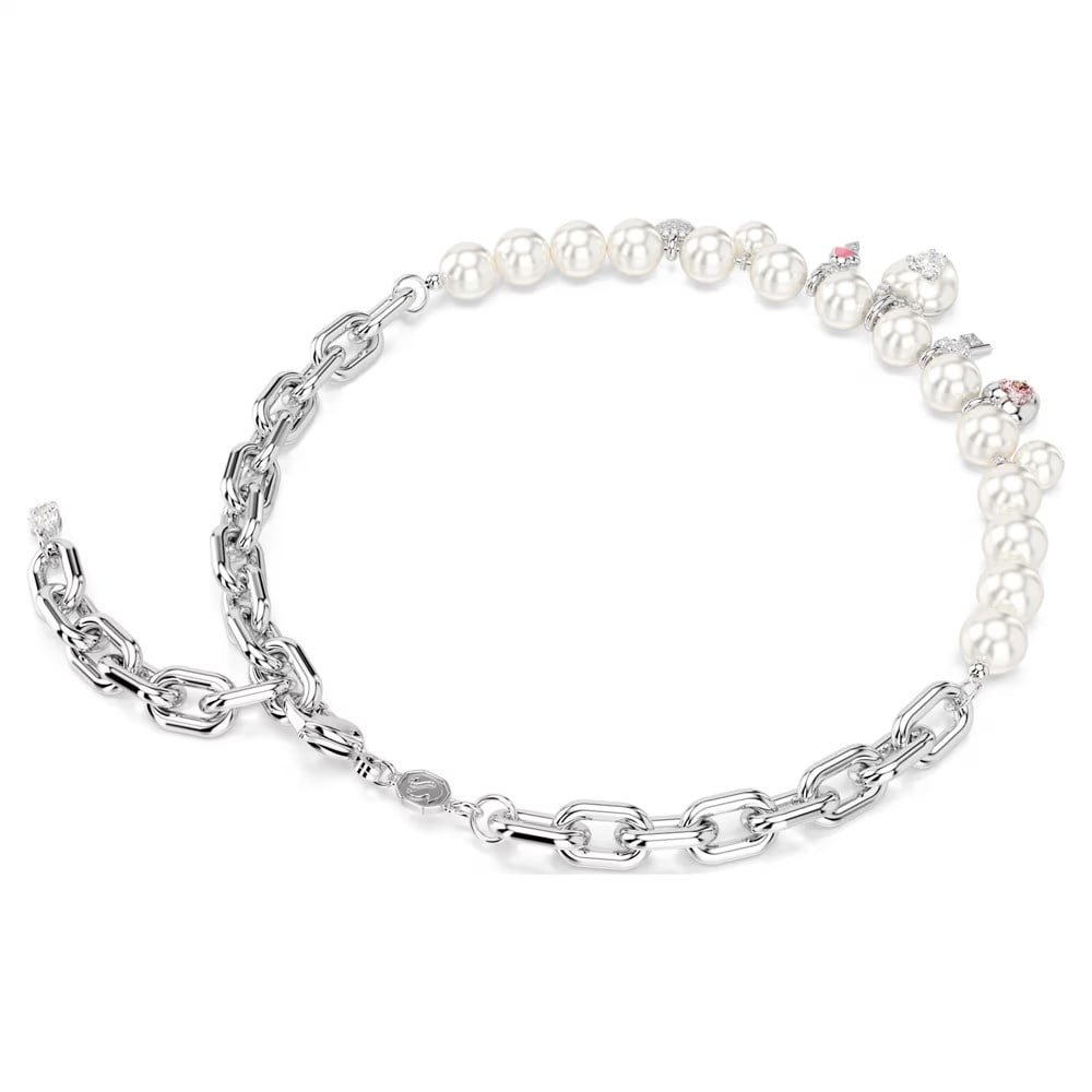 SwarovskiIdyllia Kolye Kristal inci, Karışık kesimler, Beyaz, Rodyum kaplama