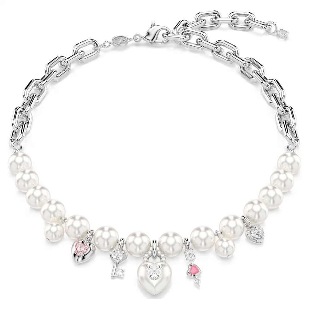 SwarovskiIdyllia Kolye Kristal inci, Karışık kesimler, Beyaz, Rodyum kaplama