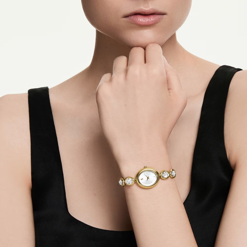 SwarovskiImber oval Saat İsviçre Üretimi, Metal bileklik, Altın Rengi, Altın rengi yüzey