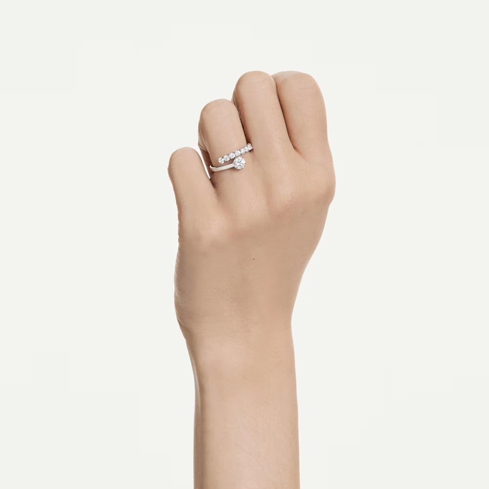 SwarovskiMatrix Açık Yüzük Yuvarlak kesim, Beyaz, Rodyum kaplama