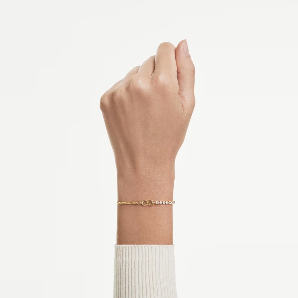 SwarovskiMatrix Bileklik Yuvarlak kesim, Beyaz, 18k altın rengi yüzey