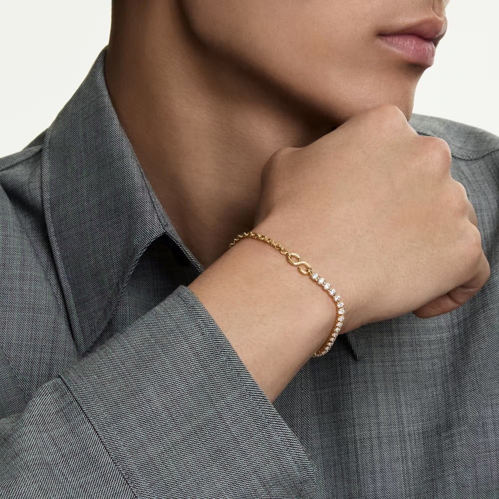 SwarovskiMatrix Bileklik Yuvarlak kesim, Beyaz, 18k altın rengi yüzey