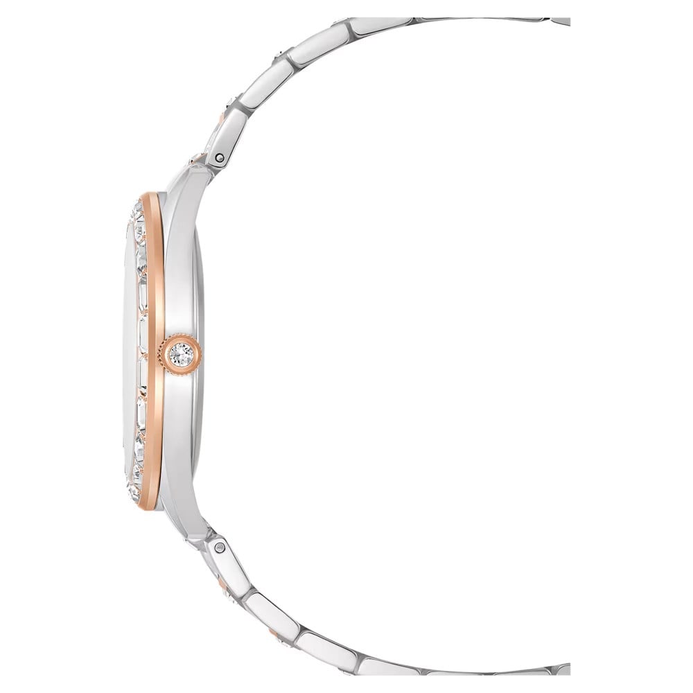 SwarovskiMatrix date Saat İsviçre Üretimi, Metal bileklik, Rose Altın tonu, Karışık metal yüzey