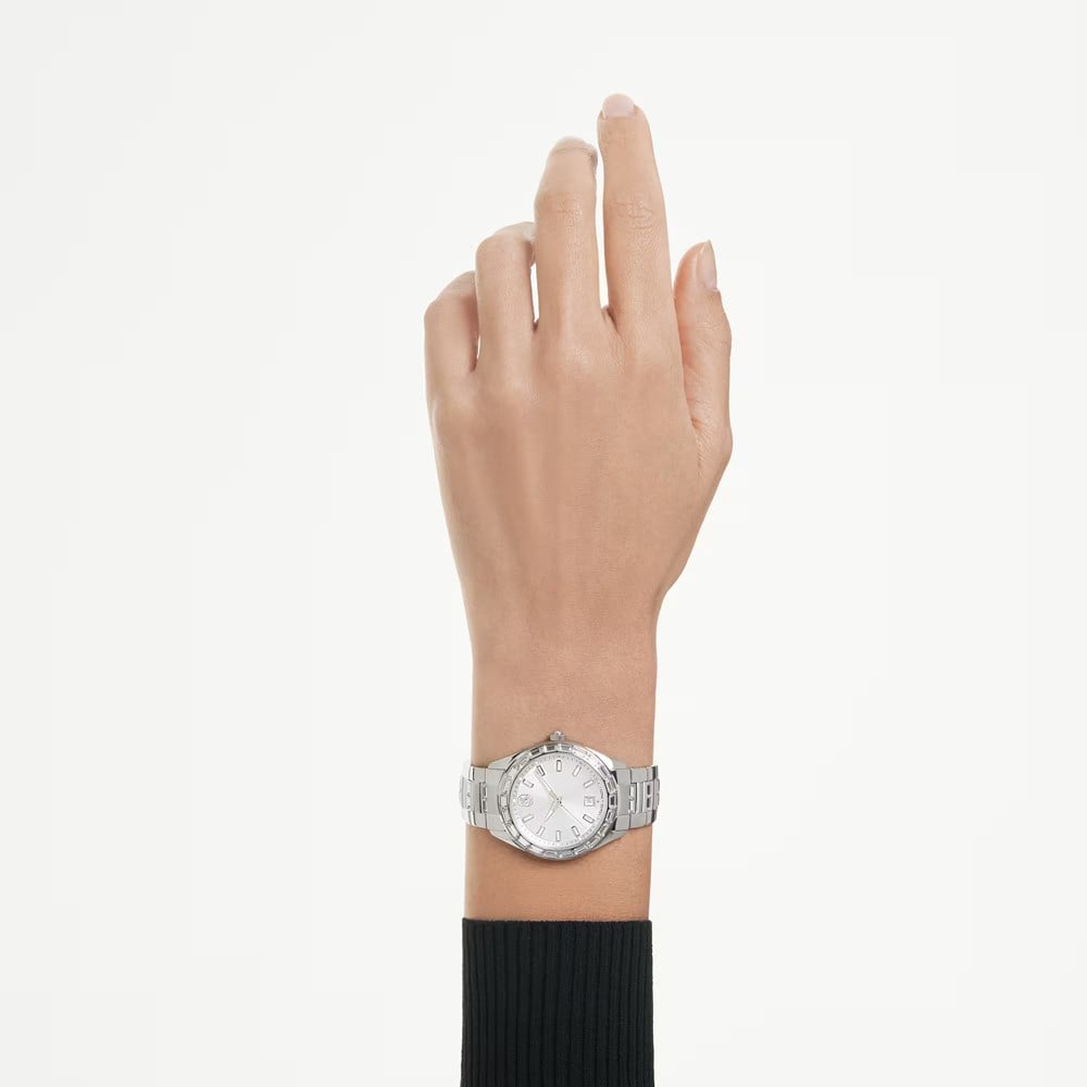 SwarovskiMatrix date Saat İsviçre Üretimi, Metal bileklik, Gümüş Rengi, Paslanmaz çelik
