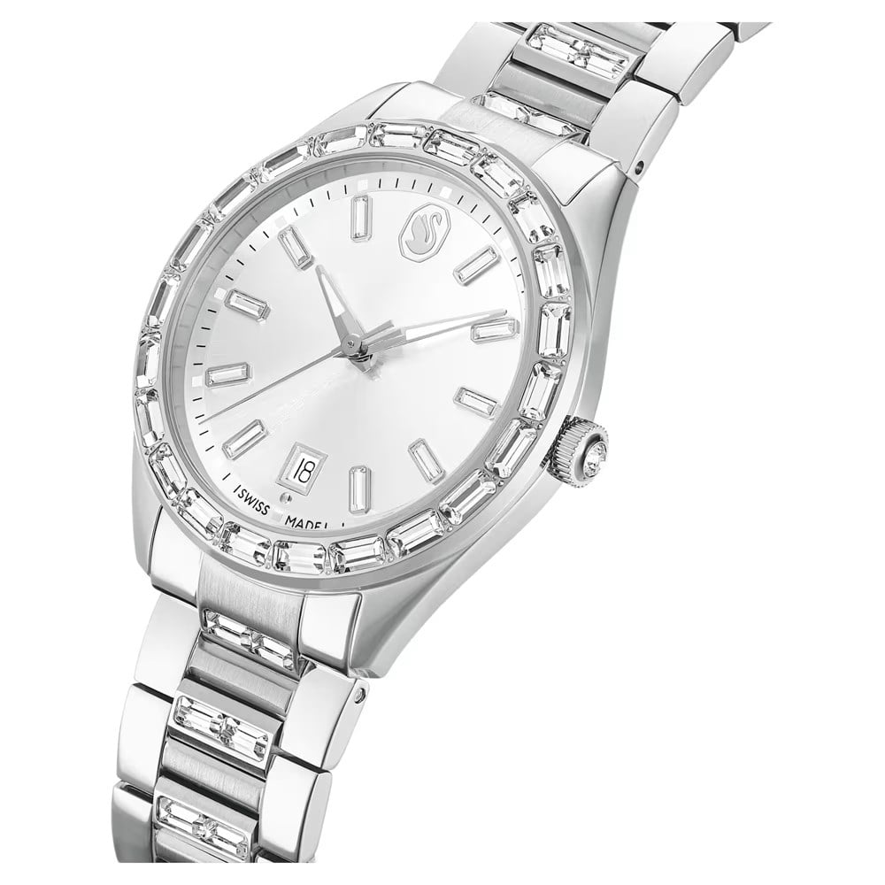 SwarovskiMatrix date Saat İsviçre Üretimi, Metal bileklik, Gümüş Rengi, Paslanmaz çelik