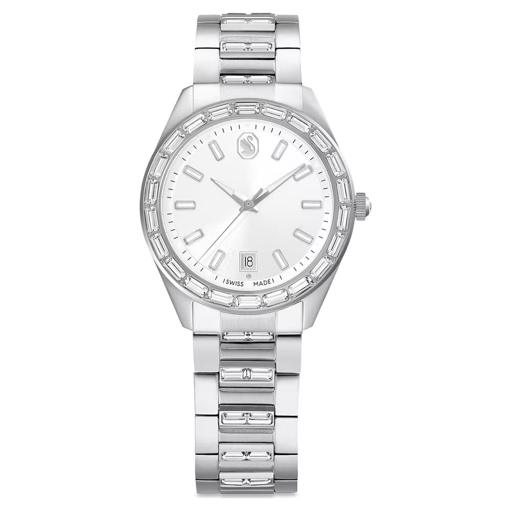 SwarovskiMatrix date Saat İsviçre Üretimi, Metal bileklik, Gümüş Rengi, Paslanmaz çelik
