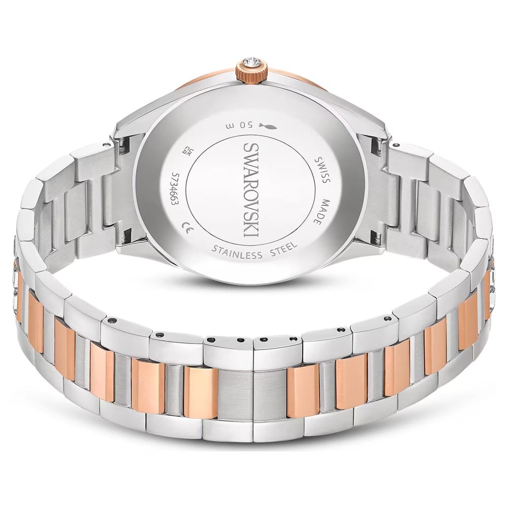 SwarovskiMatrix date Saat İsviçre Üretimi, Metal bileklik, Rose Altın tonu, Karışık metal yüzey
