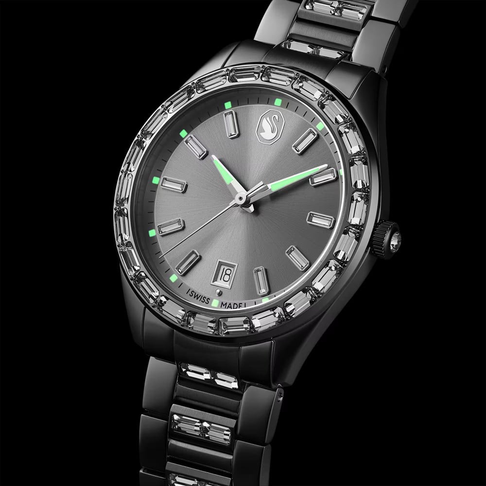 SwarovskiMatrix date Saat İsviçre Üretimi, Metal bileklik, Gümüş Rengi, Paslanmaz çelik