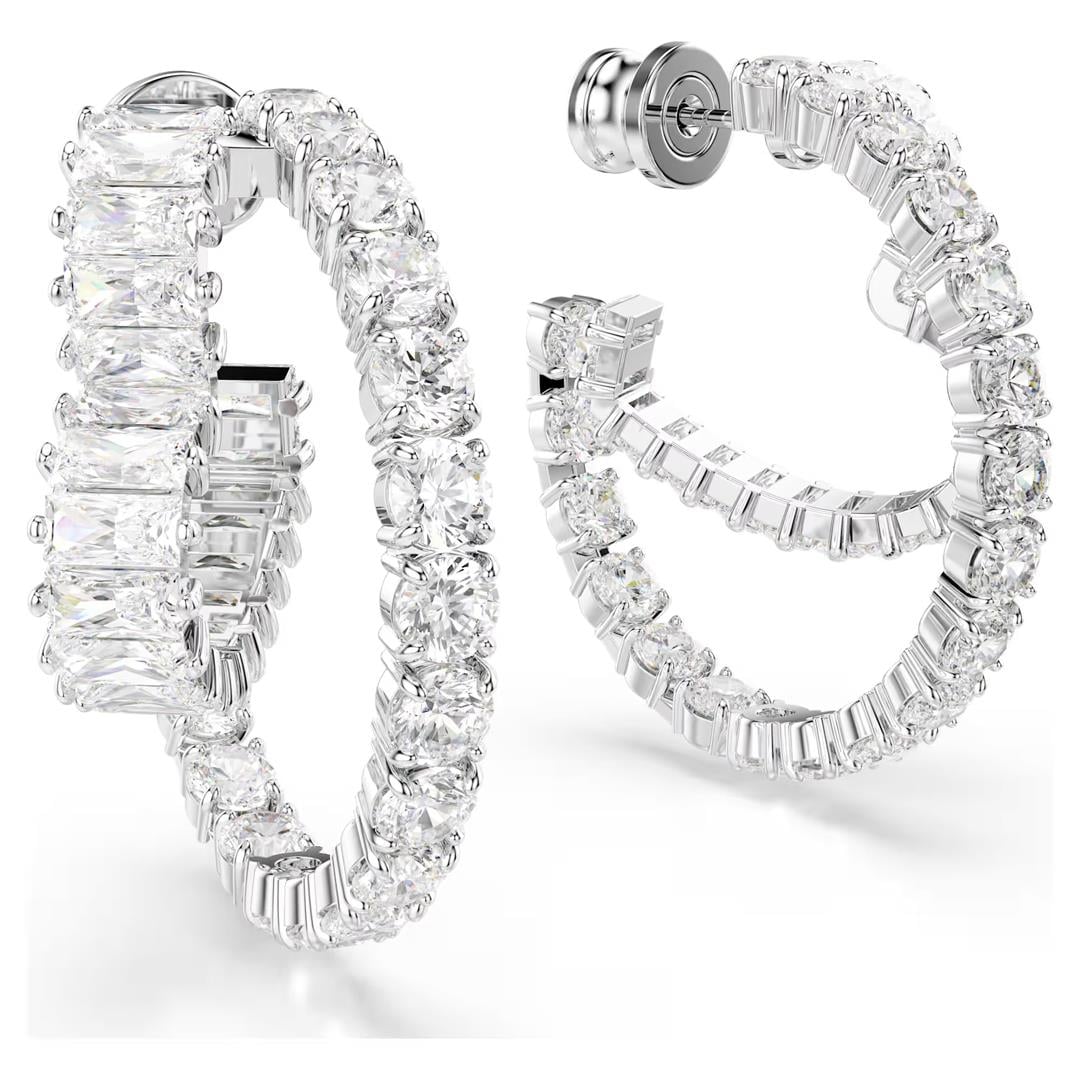 SwarovskiMatrix halka küpeler Karışık kesimler, Kalp, Beyaz, Rodyum kaplama