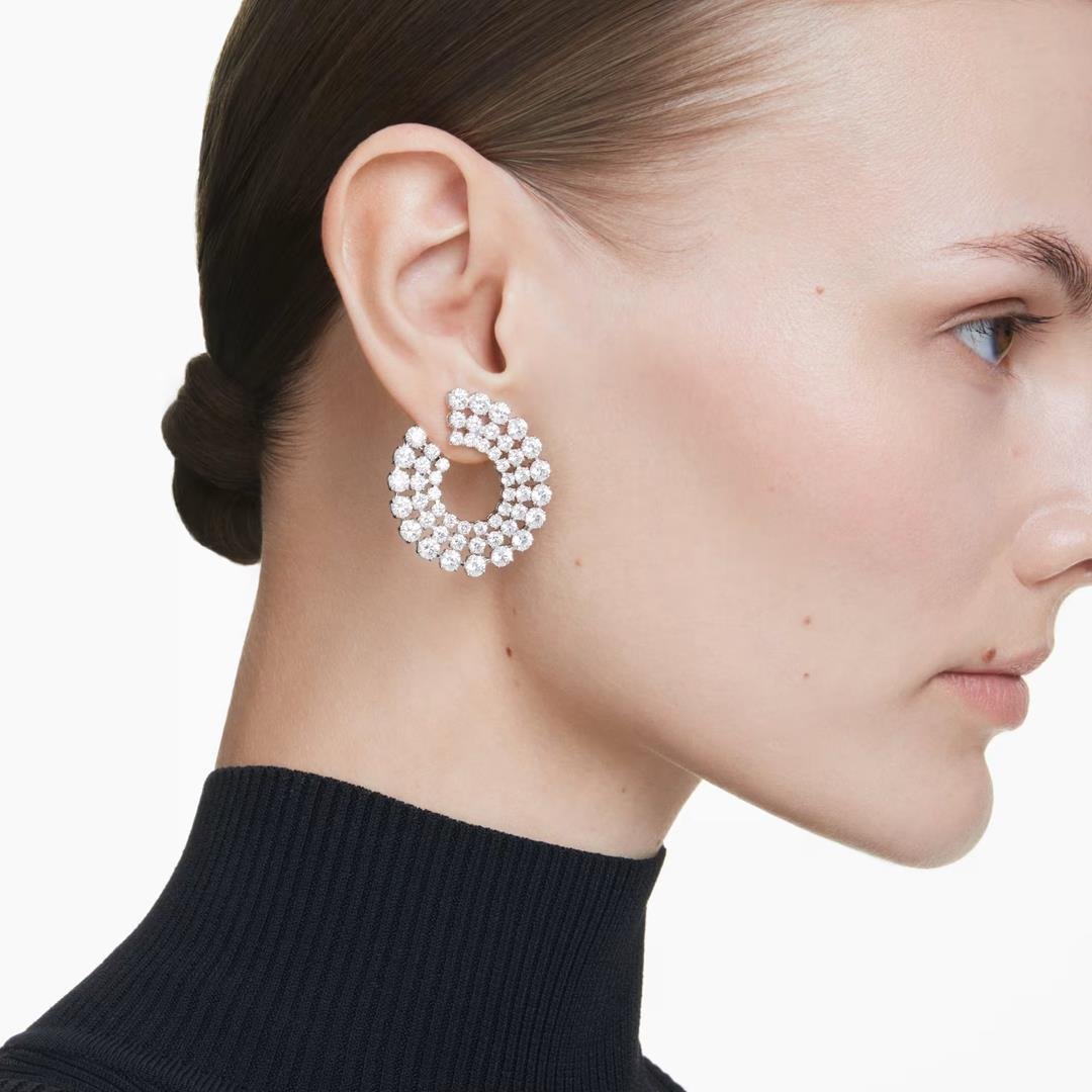 SwarovskiMatrix halka küpeler Karışık yuvarlak kesimler, Beyaz, Rodyum kaplama