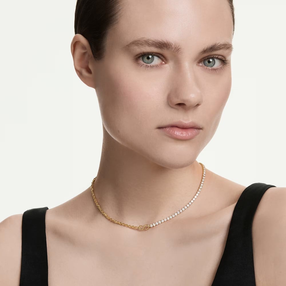 SwarovskiMatrix Kolye Yuvarlak kesim, Beyaz, 18k altın rengi yüzey