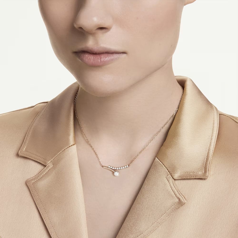 SwarovskiMatrix Kolye Yuvarlak kesim, Beyaz, 18k pembe altın rengi yüzey