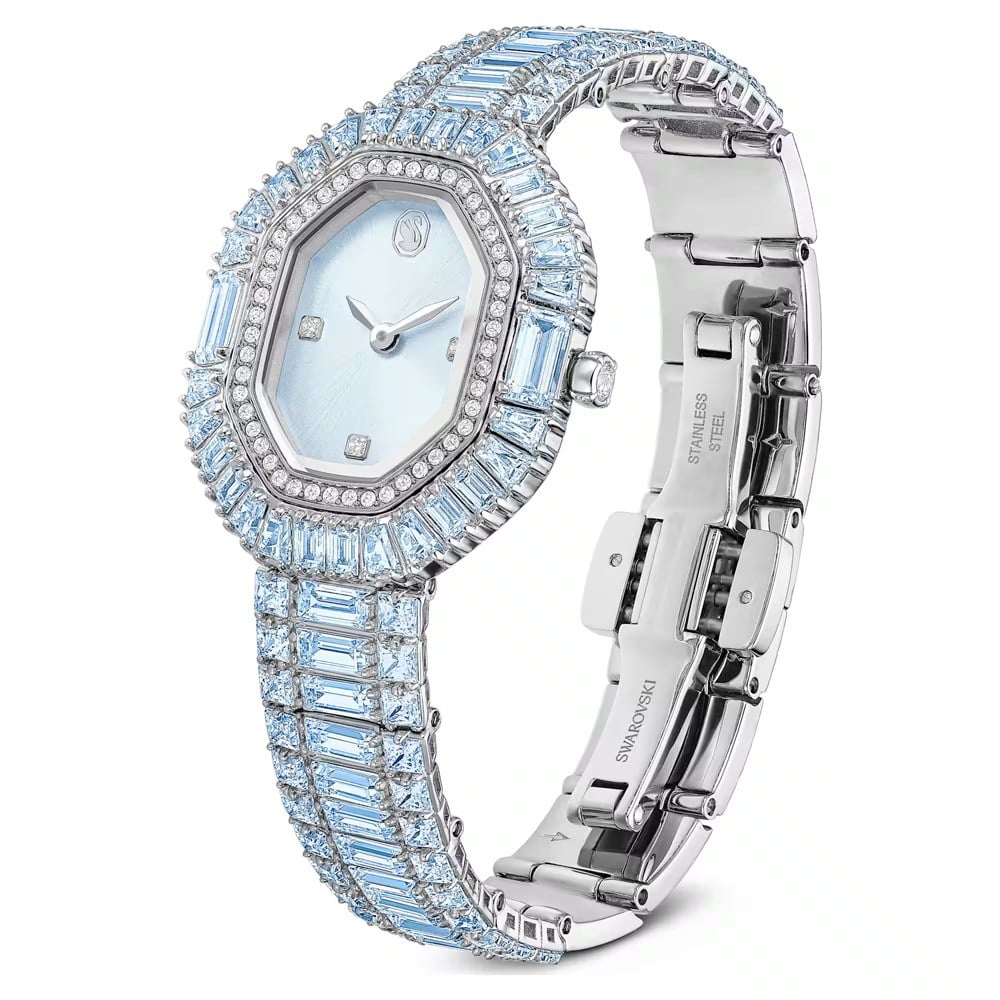 SwarovskiMatrix octagon Saat Baget kesim, Metal bileklik, Mavi, Paslanmaz çelik