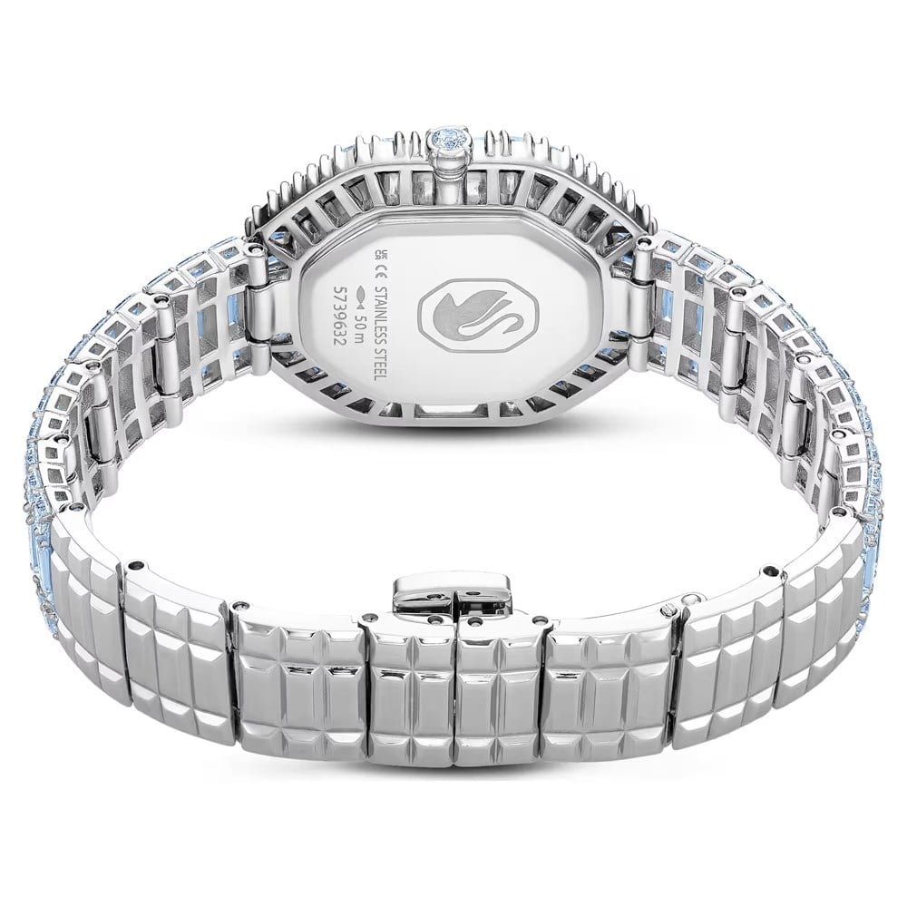 SwarovskiMatrix octagon Saat Baget kesim, Metal bileklik, Mavi, Paslanmaz çelik