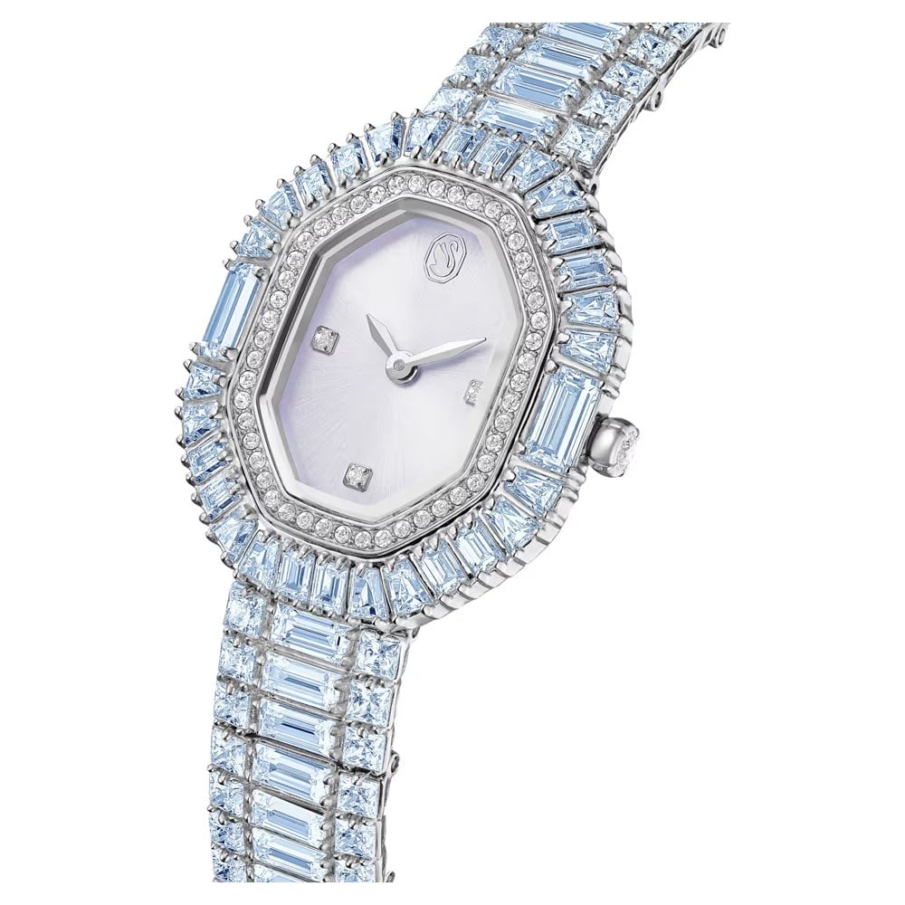 SwarovskiMatrix octagon Saat Baget kesim, Metal bileklik, Mavi, Paslanmaz çelik