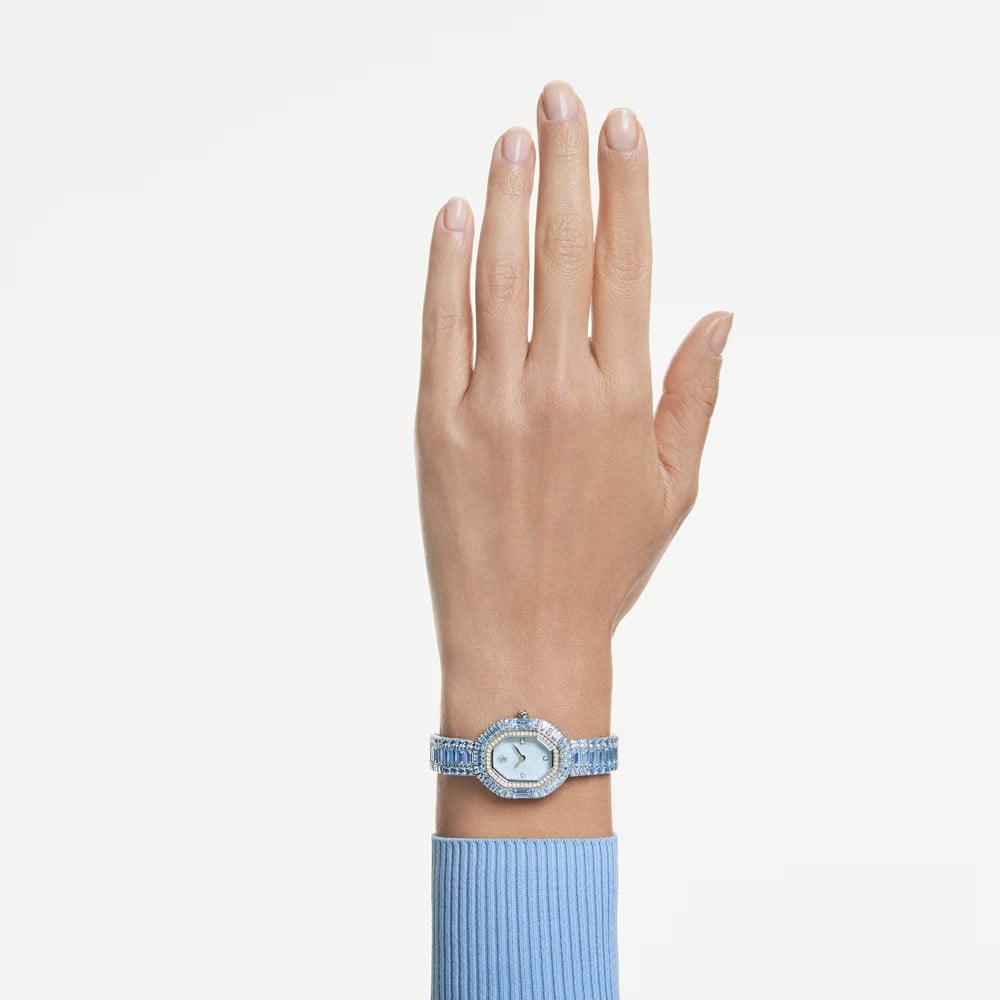 SwarovskiMatrix octagon Saat Baget kesim, Metal bileklik, Mavi, Paslanmaz çelik