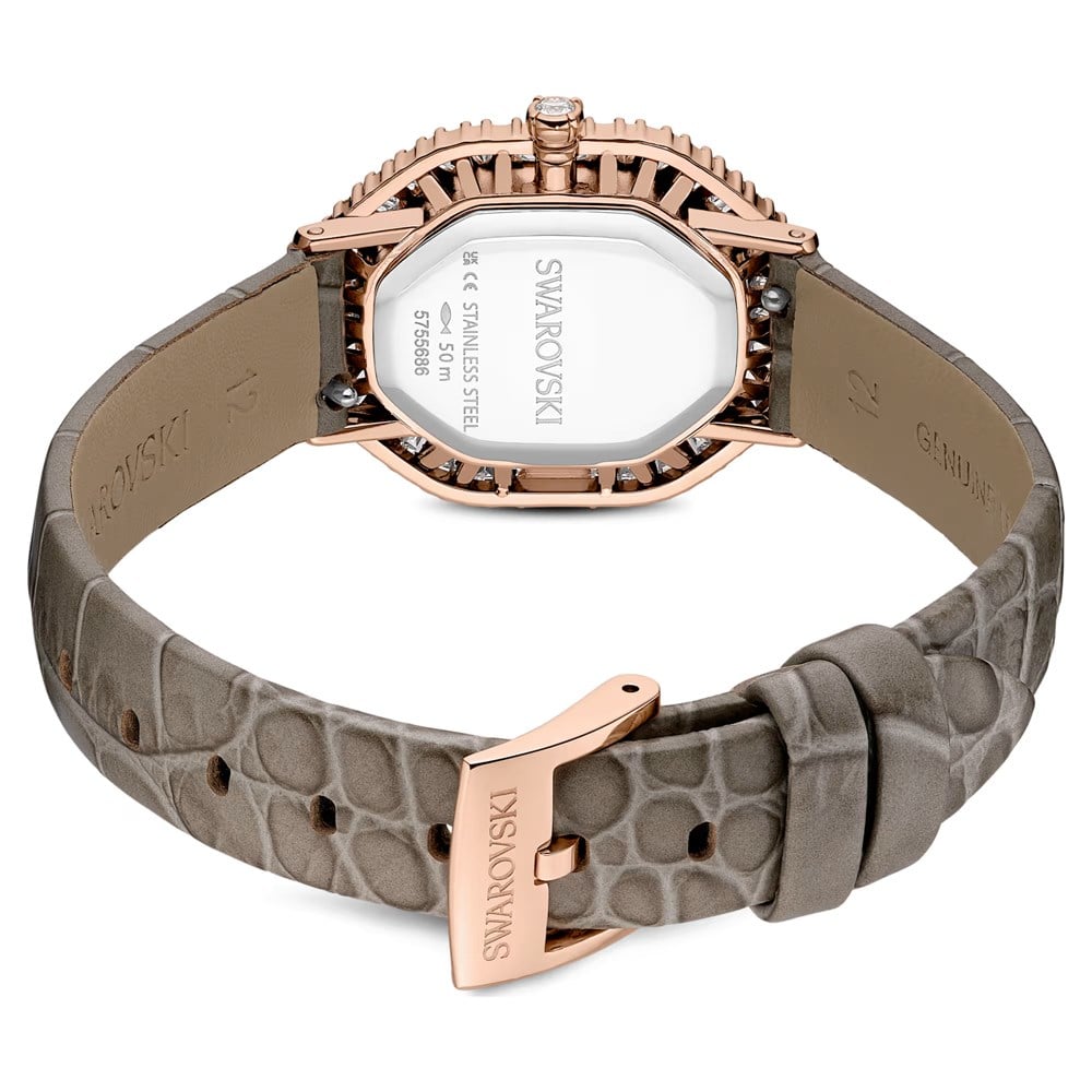 SwarovskiMatrix octagon Saat Deri kayış, Bej, Pembe altın rengi yüzey