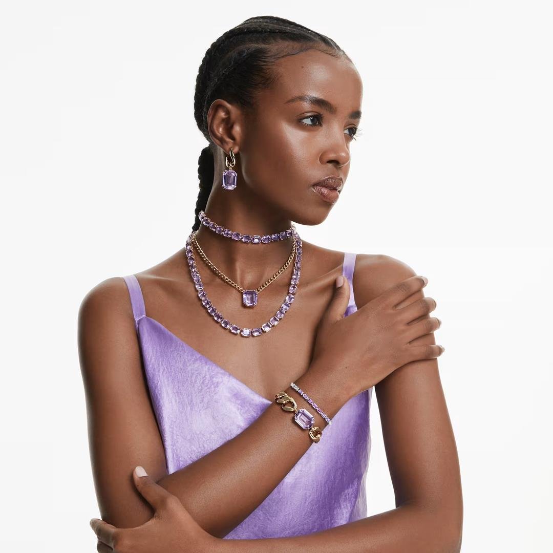 SwarovskiMatrix Tennis bileklik Baget kesim, Mor, Rodyum kaplama