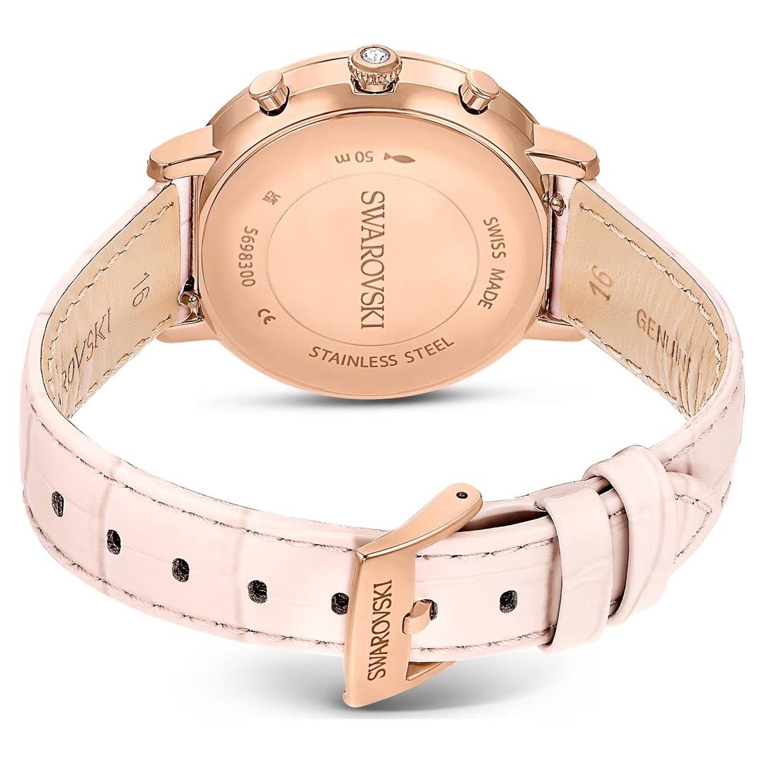 SwarovskiMatrix Tennis Chrono Saat İsviçre Üretimi, Deri kayış, Pembe, Pembe altın rengi yüzey